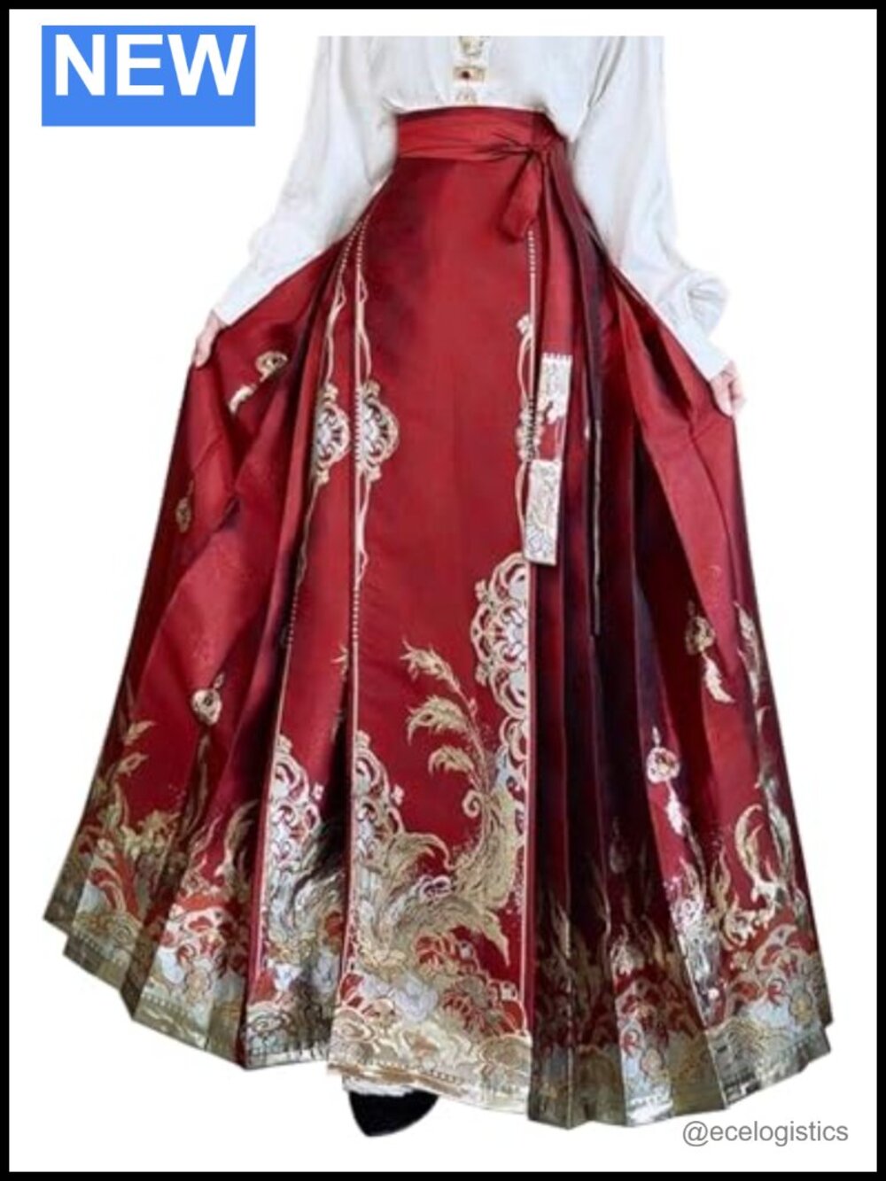 Polyester Pleated Tie Up A-Line Long Chinese Traditional Hanfu Skirt Costume